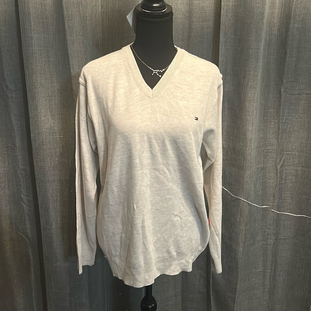 Cream Tommy Hilfiger V Neck Sweater